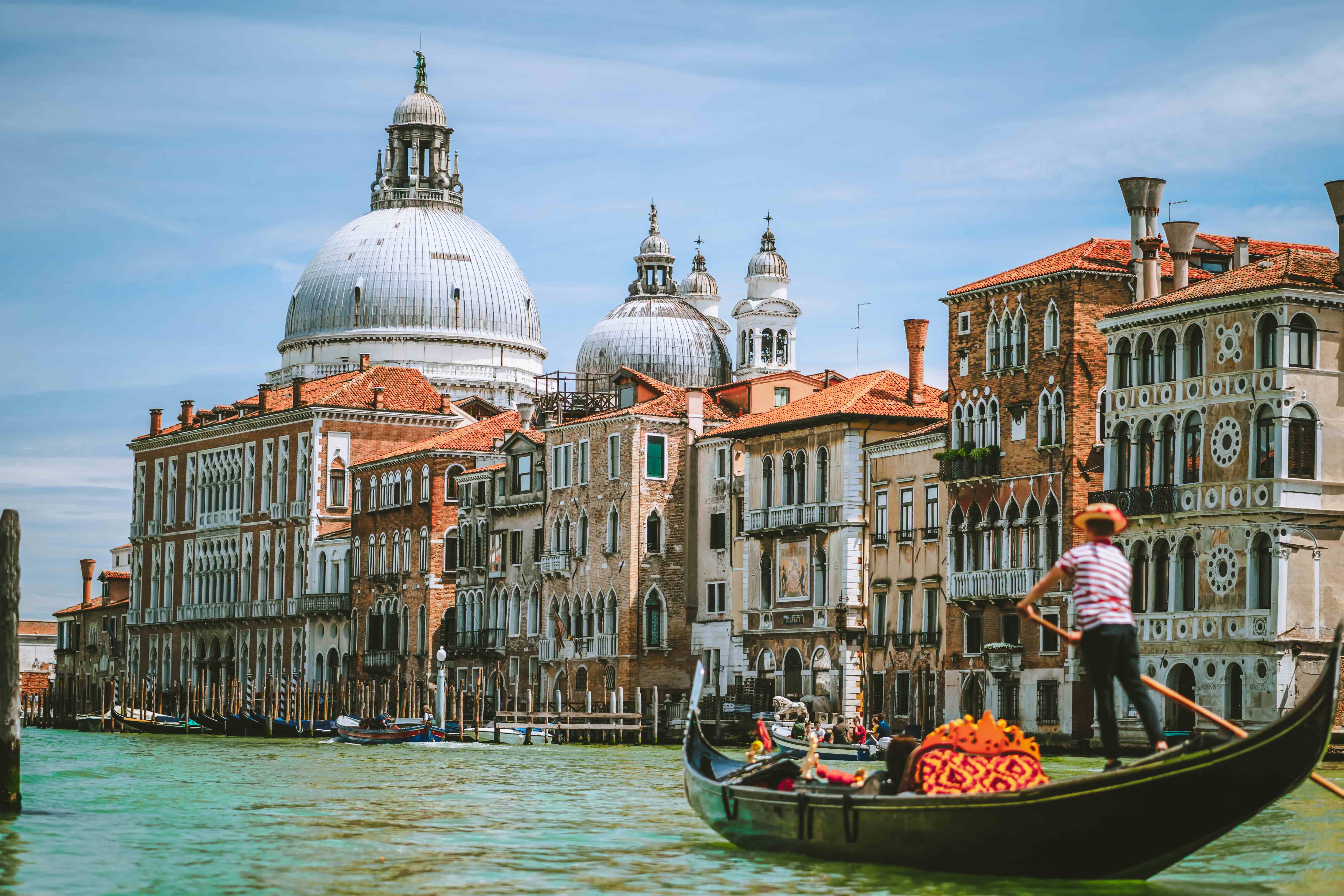 Frecciarossa high-speed train arriving at Venezia Santa Lucia station on the Venetian islands