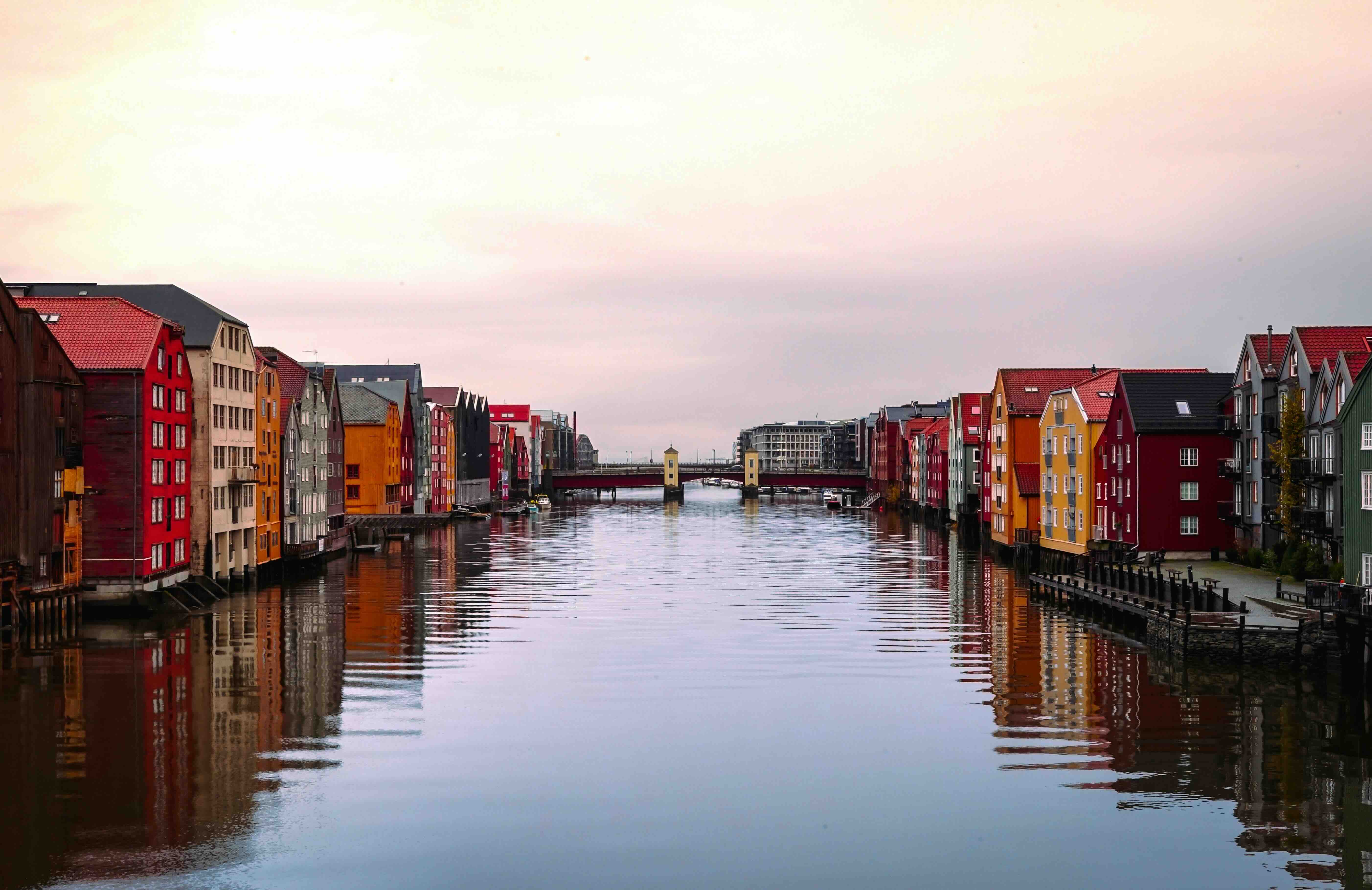 Nidaros Cathedral and the river Nidelva in Trondheim, arrival point of the Bergen to Trondheim train journey
